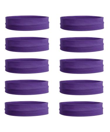 Teemico 10 Pack 3 Cotton Headbands Pack Stretch Elastic Yoga Soft and Stretchy Sports Sweatbands Fashion Headband for Teens Women (Purple)