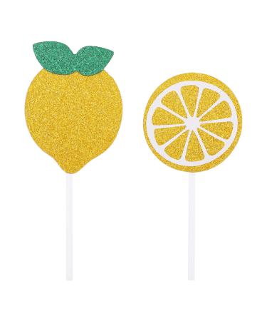 Abaodam 24pcs Lemon Cake Toppers Gold Decor Fruit Cupcake Toppers Birthday Cake Topper Birthday Toppers for Cakes Birthday Cupcake Topper Gold Trim Summer 12 Piece Set Baby