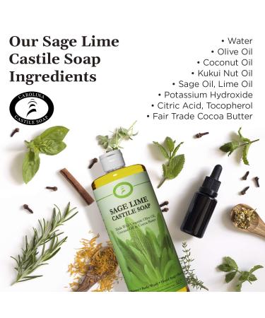 Carolina Sage Lime Castile Soap 1 Gallon - Organic Body Wash with Skin-Softening Olive Oil - Vegan and Pure Castile Soap Liquid - Buy Online on GoSupps.com