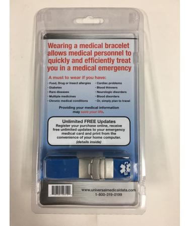 Sport Medical Alert Bracelet - Blue. Pre-engraved "DIABETES TYPE 1 INSULIN PUMP". Save 30% - Close Out Pricing! - Buy Online on GoSupps.com