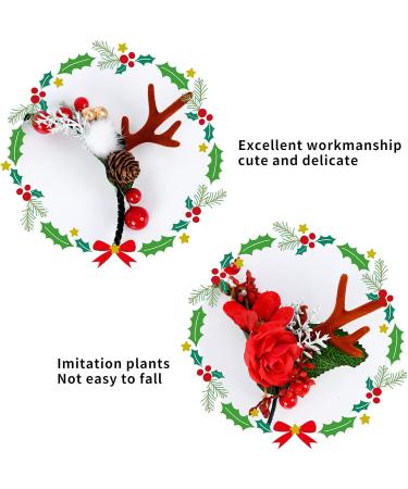 Christmas Flower Deer Headband 2 Styles Elk Antlers Deer Floral Pine Berry Wreath Hair Hoop Novelty Xmas Hair Accessories Festival Photo Props Costume for Women - Buy Online on GoSupps.com