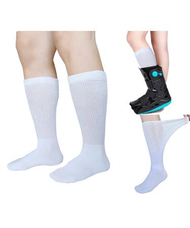 CIRZUEX Replacement Sock Liner for Walking Boot or Walker Brace Air Cam Walkers and Fracture Boot Orthopedics Socks Medical Mid Calves Sock 2 PairsWhite  one size