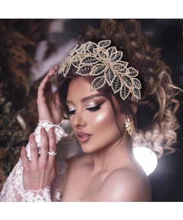 Eiaork Rhinestone Wedding Headpiece - Gold Leaf Bridal Headband Hair Vine for Bride and Bridesmaids - Buy Online on GoSupps.com