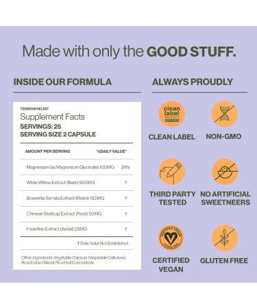 Hilma Natural Tension Headache Relief - Vegan Supplements with Magnesium Boswellia & Feverfew - 50 Count - Buy Online on GoSupps.com