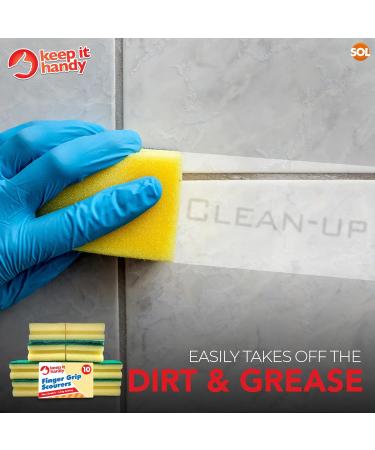 10pk Heavy Duty Sponge Scourer with Finger Grip | Multi-purpose Kitchen and Bathroom Cleaning Sponges and Scrubbers | SOL Sticker Included - Buy Online on GoSupps.com