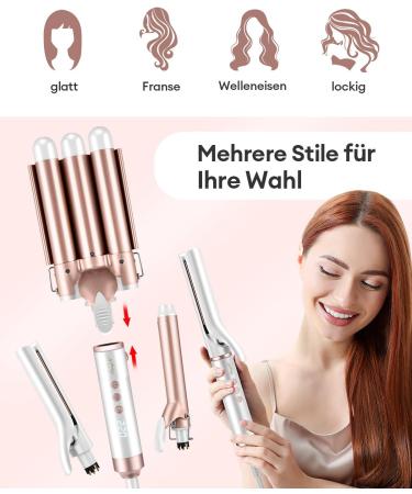 CCKeyin 3-in-1 Curling Iron Set | Ceramic Wave Iron with 3 Barrels for Large Curls | Multifunctional Hair Styling Tool - Buy Online on GoSupps.com