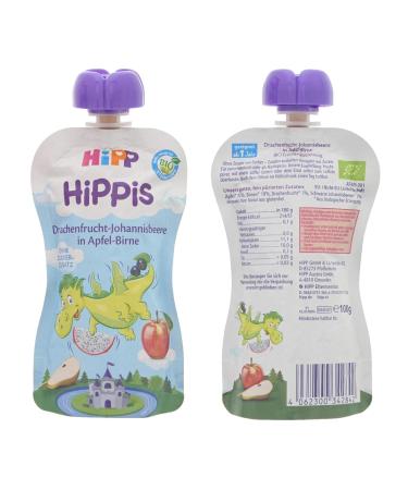 Hipp Hippis Squeezing Bag - Dragon Fruit & Johannis Berry - 100% Organic Fruit Pouch No Added Sugar - 6 x 100g Pack - Buy Online on GoSupps.com
