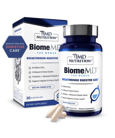 1MD Nutrition BiomeMD Probiotics for Women - Daily Prebiotics and Probiotics for Women - More Than 60 Billion CFUs 15 Strains - Womens Probiotic to Support Urinary & Vaginal Health - 30 Capsules 30 Count (Pack of 1)