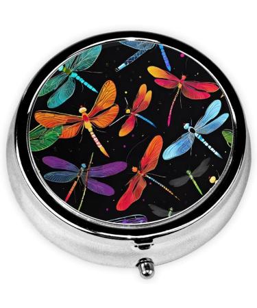 Cute Dragonfly Printed Mini Round Pill Box | 3 Compartment Medicine Organizer | Portable Travel Pill Case for Home & Office - Buy Online on GoSupps.com