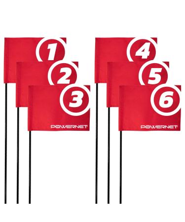 PowerNet 6 Pack Sports Flags | Use for Golf Soccer Football and More | Red Foldable Flagstick | Built in Ground Stake | Easy Setup and Ultra Portable