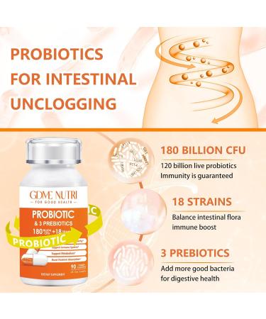 GDMENUTRI Probiotic Capsules 90 Capsules 180 Billion CFU 18 Strains Contains 3 Prebiotics for Men & Women Once Daily Probiotic Dietary Supplement Boosts Digestive and Immune Health - Buy Online on GoSupps.com