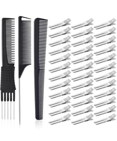 50Pcs Pin Curl Clips  IKOCO Hairdressing Double Prong Hair Clips with 3Pcs Comb Set for Setting Curls  Hair Salon or Barber  Silver