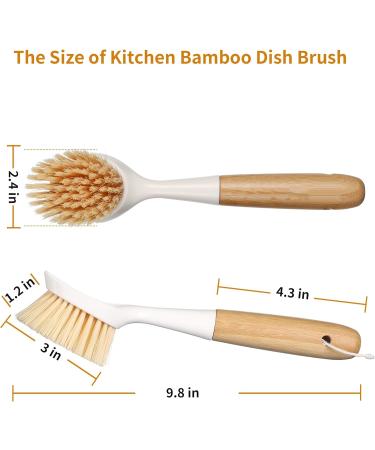 2 Pack Kitchen Dish Brush Bamboo Handle Dish Scrubber Built-in Scraper Scrub Brush for Pans Pots Kitchen Sink Cleaning Dishwashing and Cleaning Brushes are Perfect Cleaning Tools White - Buy Online on GoSupps.com