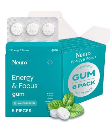Neuro Energy & Focus Gum - 40mg Natural Caffeine Gum & Nootropic Energy Supplement with L-Theanine & B Vitamins - Sugar Free Vegan - Wintergreen 54ct
