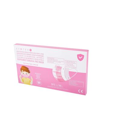 SymTex 50 PCs Medical Masks in Small Size Children's Masks Type Iir Norm EN 14683 Certified op masks 3-layer Mouth Protection Mouth and nose protection (50PCs pink) 1 piece (1 pack) pink
