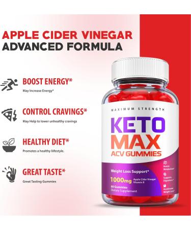 (5 Pack) Keto Max ACV Gummies - 1000mg Apple Cider Vinegar with B12, Beet Root, Pomegranate Juice - Vegan Formula for Keto Diet - 300 Gummies - Buy Online on GoSupps.com