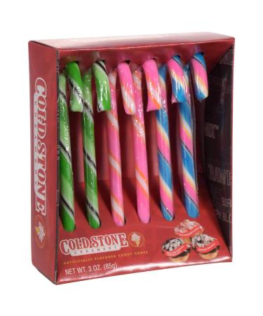 Bee (1) Box Cold Stone Creamery Candy Canes - Flavors: Our Strawberry Blonde, Mint Mint Chocolate Chocolate Chip, Birthday Cake Remix - 6 Pieces per Box - Holiday Candy - Net Wt. 3 oz