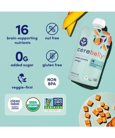 Cerebelly Baby Food Pouches - Organic Bone Broth & Veggie Purees Variety Pack (4 oz, Pack of 8) - Toddler Snacks with 16 Brain-Supporting Nutrients - Gluten-Free, BPA-Free, Non-GMO - Buy Online on GoSupps.com