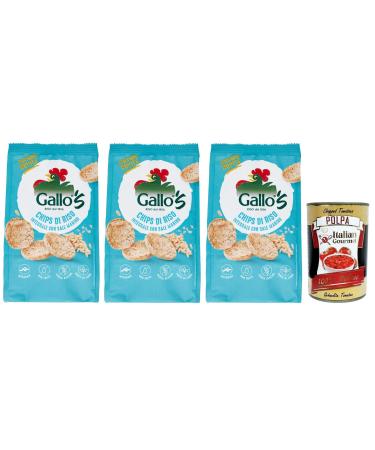 Italian Gourmet E.R. Riso Gallo Chips with Whole Grain Rice and Sea Salt snack with brown rice and sea salt 40g bag + Italian Gourmet Polpa di Pomodoro 400g box