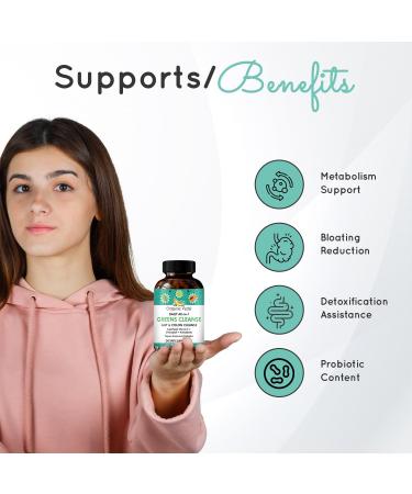 Daily All-in-1 Greens Cleanse - Organic Gut Health & Colon Cleanse Capsules with Amla Moringa Psyllium Husk & Prebiotics - Digestive Health Formula 60 Capsules - Buy Online on GoSupps.com