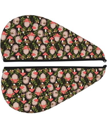 Fast-Drying Hair Towel Wrap - Buttoned Towel Turban for Quick Hair Drying (Edgehog & Mushrooms - Buy Online on GoSupps.com
