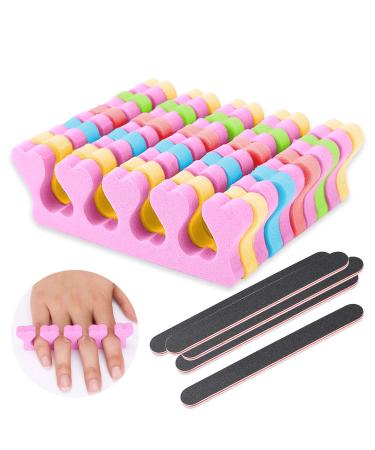 Toe Separators, Lainrrew 50 Pcs/ 25 Pairs Soft Foam Toe Separator Pedicure Toe Stretcher Toe Spacers Cushions Finger Dividers with 5 Nail Files for Nail Polish, Toes & Finger Relaxing Holding
