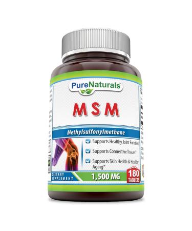 Pure Naturals MSM (Methylsulphonylmethane) Supplement | 1500 Mg Per Serving | 180 Tablets | Non-GMO | Gluten-Free | Made in USA