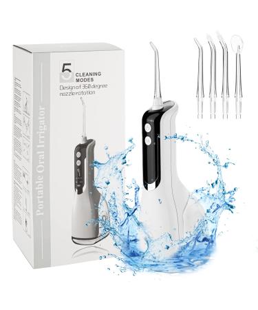 Cordless Water Flosser Oral Irrigator with LED Display 5 Mode 4 Jet Tip Portable Water Teeth Cleaner Pick IPX7 Waterproof USB Rechargeable Detachable Water Tank for Home Travel