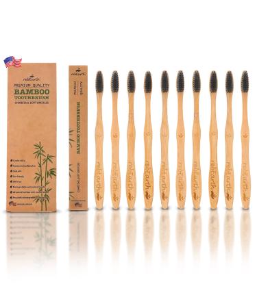 Bamboo Aesthetic Toothbrush Wood Set of 10 | Ultra Soft Bristles | Black Charcoal Infused | American Brand | Upgrade Hygiene & Reduce Waste | Brushes Teeth Care | Earth Friendly | Plant Based