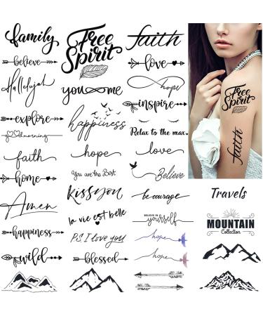 Dopetattoo 36 Designs Temporary Tattoos Faith Words Hope Love Happiness Letters Believe Fake Tattoos for Women Girls Men Adults 3.7x3.7 1
