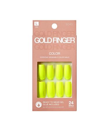 GoldFinger False Nails Kit Ready to Wear Neon Yellow Fake Nails Manicure Stick and Glue Included Long Square Shape Long-Lasting Hottest Trend Glue on Nails Cool About It