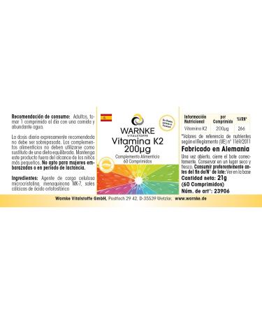 Vitamin K2 200 g - Vegan Menaquinone MK-7 - 60 Tablets by Warnke Vitalstoffe - Buy Online on GoSupps.com