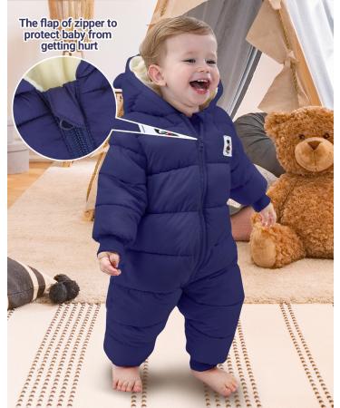 Baby Hooded Winter Romper Down Jacket | Boys Girls Snowsuit Coat | Warm Kids Bodysuit Outfit | Long Sleeve Jumpsuit (9-12 Months) - Navy Blue - Buy Online on GoSupps.com