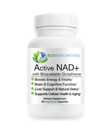 EcoIntegratives Active NAD+ with Bioavailable Glutathione Energy Brain & Cellular Support Supplement RiaGev NAD+ Booster + Provail Glutathione 60 Vegetarian Capsules
