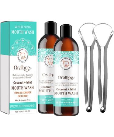 Oralhoe Coconut Mint Mouthwash Oralhoe Coconut Mouthwash Mint Oil Pulling Mouthwash with Tongue Scraper Fresh Breath (2PCS)