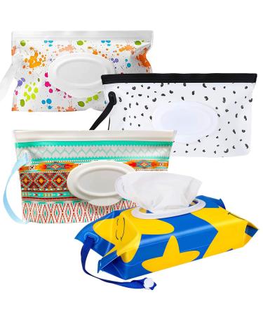 Wipes Pouch 4pcs Portable Refillable Wipe Holder Baby Wipes Container Wipe Dispenser Reusable Travel Wet Wipe Pouch