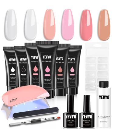 Poly Gel Nail Kit  YEVYO Poly Nail Gel Kit with UV Lamp for Beginners with Everything  Gel Extension Nail Kit with Slip Solution