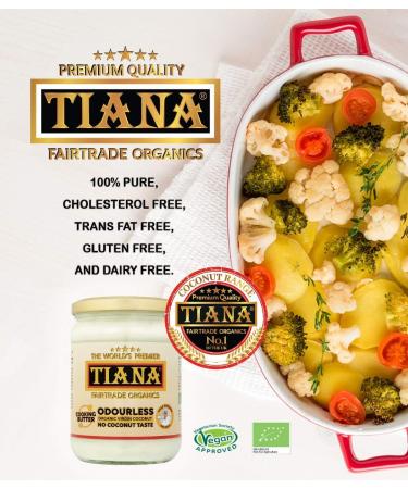 TIANA Fairtrade Organic Virgin Coconut Oil Odourless Cooking Butter 500ml - Buy Online on GoSupps.com