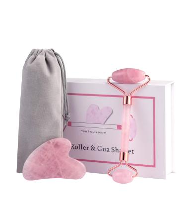 Jade Roller-Rose Quartz Roller and Gua Sha Beauty Set - 100% Original Natural Jade Stone -Jade Roller for Face  Eye Puffiness  Body  Skin - Reduce Wrinkles Aging- Authentic  Durable  Noiseless Design.