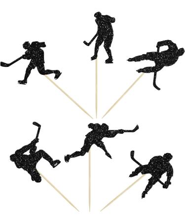 Gyufise 24Pcs Hockey Cupcake Toppers Black Glitter Hockey Players Cupcake Picks Ice Hockey Sports Theme Baby Shower Boys Girls Birthday Party Cake Decorations Supplies Black-1 - Buy Online on GoSupps.com