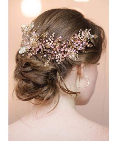 Kercisbeauty Dainty Gold and Champagne Headband for Brides Bridal Tiara Beads Headpiece Women Special Occasion Jewelry Handmade Wedding Gift Vintage - Buy Online on GoSupps.com