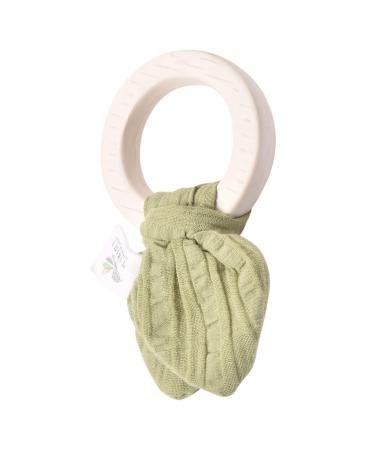 Tikiri Toys Natural Rubber Teething Ring- with Olive Green Muslin Tie