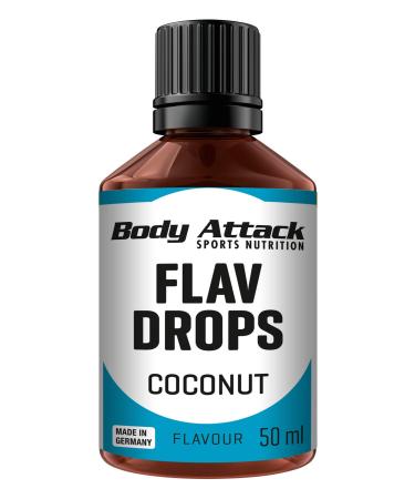 Body Attack Flav Drops 2 x 50 ml coconut aroma drops for food sugar -free flavor drops without calories vegan & quality made in Germany Coconut 50 ml (2 Pack)