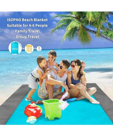 ISOPHO 79''x83'' Beach Blanket - Waterproof & Sandproof Picnic Mat for 4-7 Adults, Portable & Lightweight Beach Mat for Travel, Camping, Hiking - Blue - Buy Online on GoSupps.com