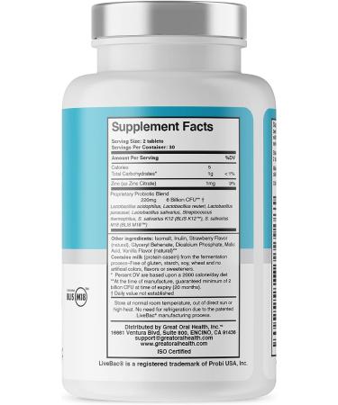 Chewable Oral Probiotics for Bad Breath Treatment - BLIS K12 M18, Dentist Formulated Lozenges, Strawberry Vanilla Flavor - 60 Count + eBook - Buy Online on GoSupps.com