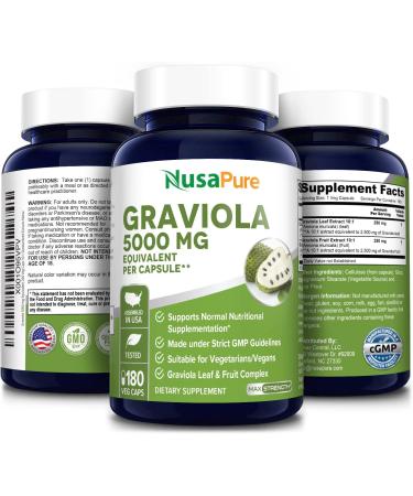 Graviola 5000mg 180 Veggie Capsules | Non-GMO & Gluten-Free - Buy Online on GoSupps.com