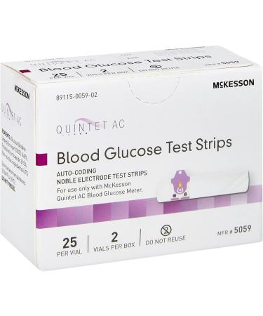 McKesson QUINTET AC Blood Glucose Test Strips - Auto Coding, 50 Strips, Noble Electrode Strips for Whole Blood Glucose Testing - 25 Count x 2 Pack - Buy Online on GoSupps.com