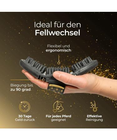 Premium Horse Gold Massage Striegel - Wrist-Protecting Elastic Hand Loop for Easy Fur & Dirt Removal - Ideal for Shedding - Buy Online on GoSupps.com