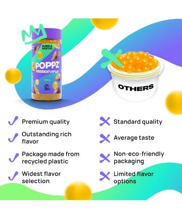 Poppz Popping Boba Pearls for Bubble Tea - Passion Fruit Juice Filled Pearls, 450g - Pack of 1 - Buy Online on GoSupps.com