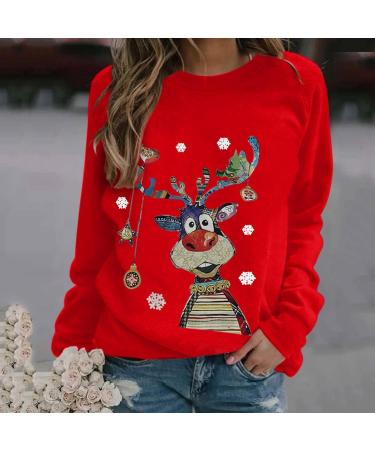 Women's Long-Sleeved Heart Print T-Shirt | Cotton Casual Blouse for Valentine's Day - Red - Buy Online on GoSupps.com